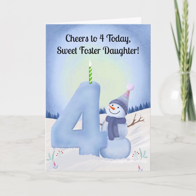 Tarjeta Foster Daughter 4th Birthday Snowman Snowy Four (Anverso)