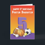 Tarjeta Foster Daughter 5ª Bolas Deportivas de Cumpleaños<br><div class="desc">Ven a rebotar a la celebración de 5 años de tu hija adoptiva con esta tarjeta para dársela. Definitivamente tendrá un día que es más divertido de lo que ya era. Ve a buscar esta tarjeta hoy para dar su cumpleaños.</div>