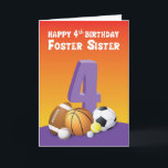 Tarjeta Foster Sister 4º Balls Deportiva de Cumpleaños<br><div class="desc">Cuando a tu hermana adoptiva le encanta cualquier cosa que sea redonda,  roda o rebotes,  entonces esta tarjeta es la adecuada para que ella ceda en su celebración de cuarto cumpleaños. ¡Trae esta tarjeta hoy!</div>