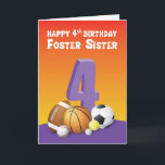 Tarjeta Foster Sister 4º Balls Deportiva de Cumpleaños<br><div class="desc">Cuando a tu hermana adoptiva le encanta cualquier cosa que sea redonda,  roda o rebotes,  entonces esta tarjeta es la adecuada para que ella ceda en su celebración de cuarto cumpleaños. ¡Trae esta tarjeta hoy!</div>