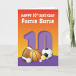 Tarjeta Foster Sister Bolas Deportivas de Cumpleaños 10<br><div class="desc">No te dejes atrás de la celebración de 10 años de tu hermana adoptiva que tendrá lugar pronto. Para unirse,  deberías tener esta tarjeta lista y darle esto el día de la celebración.</div>