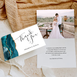Tarjeta Foto Agradecimiento de Boda Ágata Verde Teal Oro