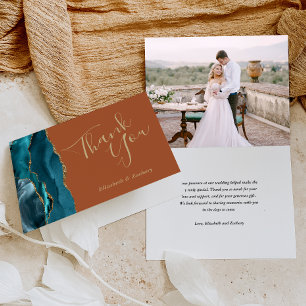 Tarjeta Foto Agradecimiento de Boda Ágata Verde Turquesa O