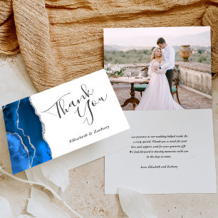 Tarjeta Foto Agradecimiento de Boda en Plata con Ágata Azu