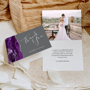 Tarjeta Foto Agradecimiento de Boda Gris Plateado Ágata Pú