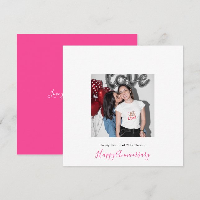 Tarjeta Foto: Aniversario de la esposa lesbiana LGBT Love (Anverso / Reverso)