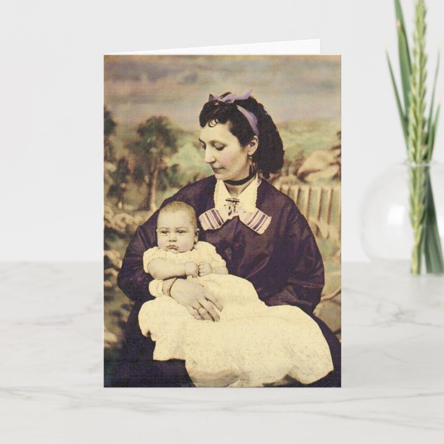 Tarjeta Foto antigua de la madre y del niño (Anverso)