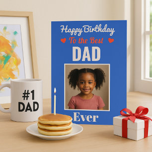 Tarjeta Foto azul audaz de cumpleaños para papá de hijo