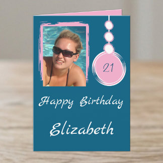 Tarjeta Foto azul de cumpleaños 21