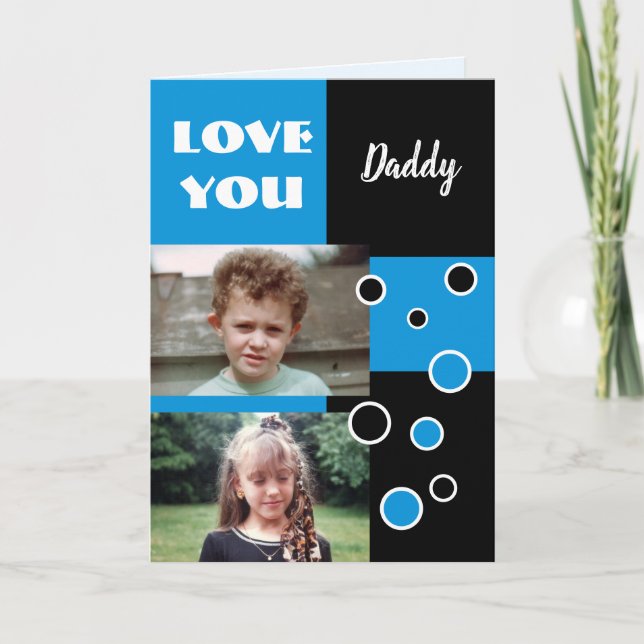 Tarjeta Foto azul y negro de papá Saludo de cumpleaños (Anverso)