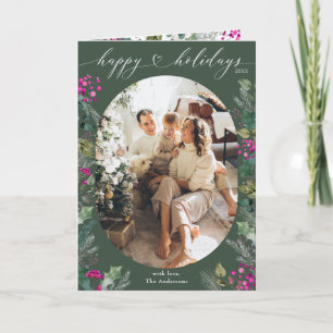 Tarjeta Foto Botánica Verde Rústica Felices Fiestas