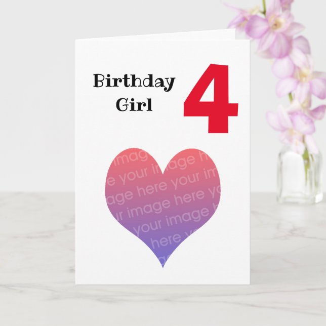 Tarjeta Foto chica de cumpleaños personalizado (4 años) (Orquídea)