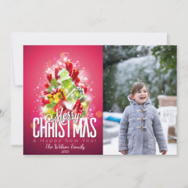 Tarjeta Foto contemporánea de árboles y regalos de Navidad