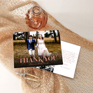 Tarjeta Foto de agradecimiento de boda con lámina de oro r
