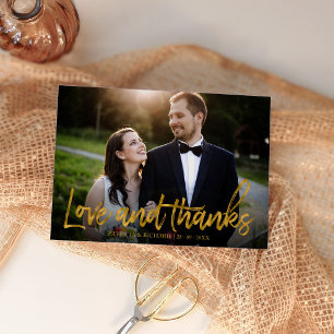 Tarjeta Foto de agradecimiento de boda con papel de oro Am