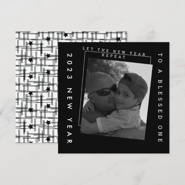 Tarjeta Foto de Año Nuevo 2023 en blanco y negro (Anverso / Reverso)