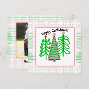 Tarjeta Foto de Árboles de Navidad de color rosa verde