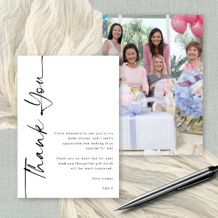 Tarjeta Foto de Baby Shower con guiones negros rotados Gra