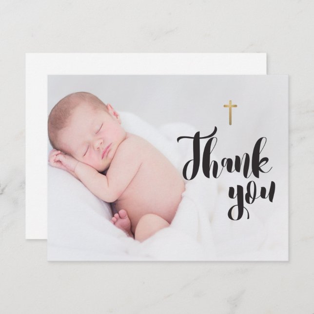 Tarjeta Foto de bebé personalizada Gracias por el bautismo (Anverso / Reverso)