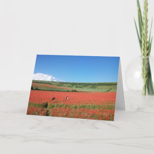 Tarjeta Foto de boda en un campo de amapolas rojas (Anverso)
