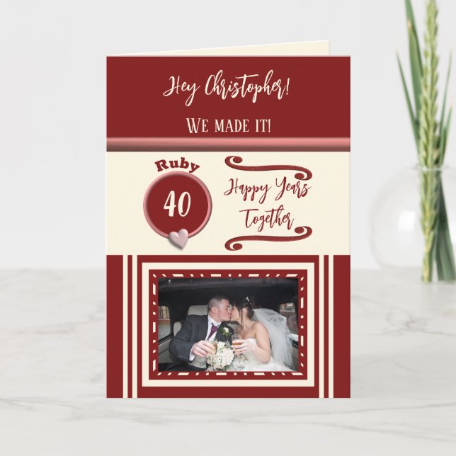 Tarjeta Foto de Borgoña del 40 aniversario del esposo Ruby (Anverso)