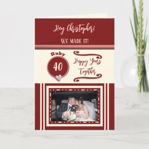 Tarjeta Foto de Borgoña del 40 aniversario del esposo Ruby