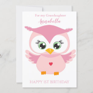 Tarjeta Foto de búho rosa lindo de cumpleaños primera de n