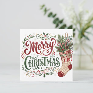 Tarjeta Foto de calcetín de Navidad con letras a mano