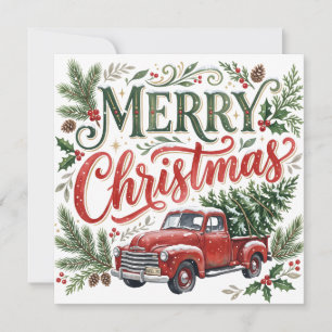 Tarjeta Foto de camión rojo de Navidad con letras a mano
