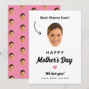Tarjeta Foto de Cara Divertida Feliz Día de la Madre Rosa