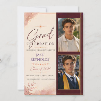 Tarjeta Foto de Celebración de Graduación Elegante Burgund