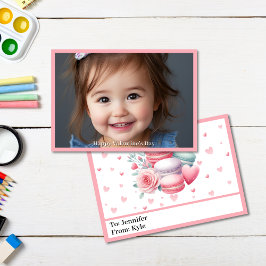 Tarjeta Foto de clase de Macarones Rosa Cute, Día de San V