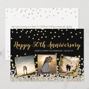 Tarjeta Foto de Confeti de Oro y Plata 50 Aniversario