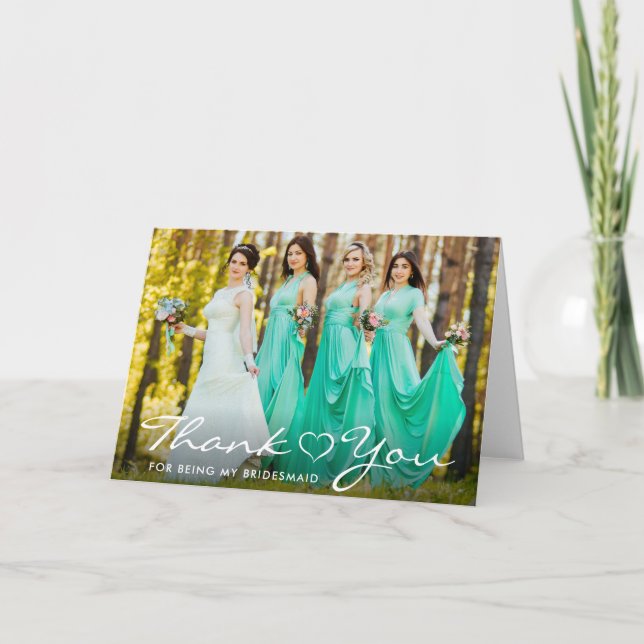 Tarjeta Foto de Corazón de Script de Bridesmaid Gracias Fo (Anverso)