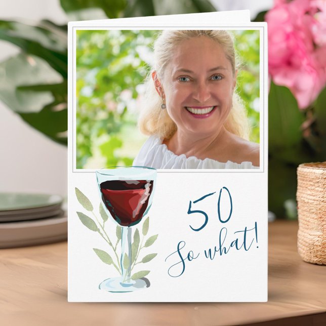 Tarjeta Foto de cumpleaños 50 del Vino Rojo inspirador (Subido por el creador)