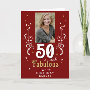 Tarjeta Foto de cumpleaños 50 y Fabuloso Follaje