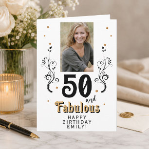 Tarjeta Foto de cumpleaños 50 y Fabuloso Follaje 50
