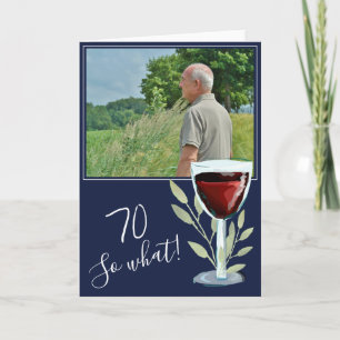 Tarjeta Foto de cumpleaños 70 inspiradora vino azul marino