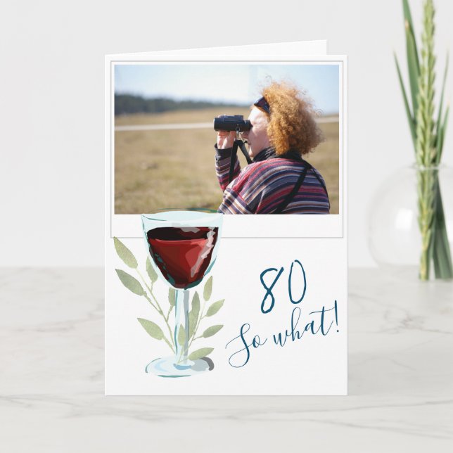 Tarjeta Foto de cumpleaños 80 del Vino Rojo inspirador (Anverso)