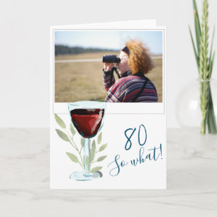 Tarjeta Foto de cumpleaños 80 inspiradora con vino tinto