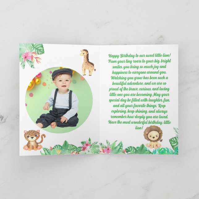 Tarjeta Foto de cumpleaños de niños con animales de la jun (Interior)
