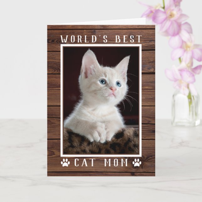 Tarjeta Foto de cumpleaños del mejor gato del mundo rústic (Orquídea)