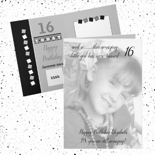 Tarjeta foto de cumpleaños gris y negro aún asombrosa núme