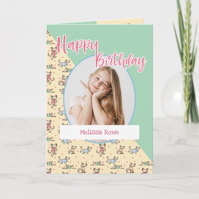 Tarjeta Foto de cumpleaños verde amarillo de la vida de es (Anverso)