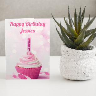 Tarjeta Foto de Cupcake Rosa Bonito Personalizada Feliz Cu