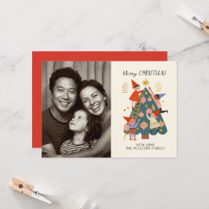 Tarjeta Foto de duendes navideños juguetones decorando un