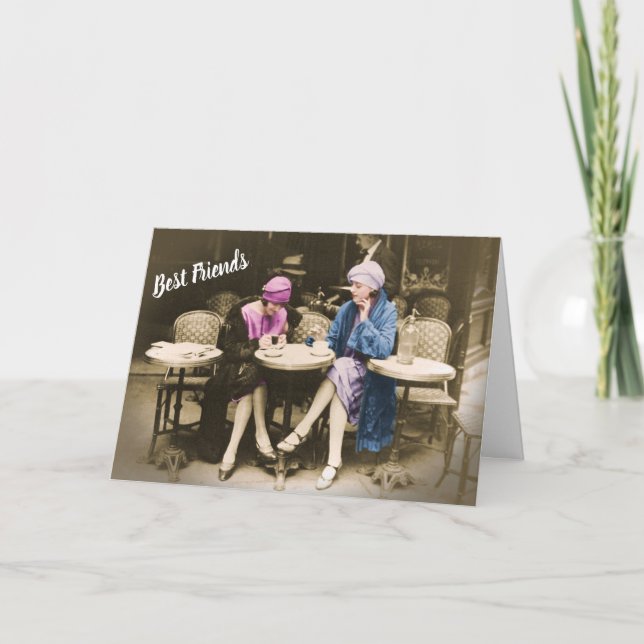 Tarjeta Foto de época 2 mujeres amigas café en un café (Anverso)