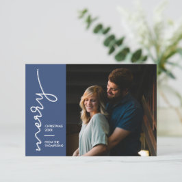 Tarjeta Foto de escritura navideña de recién casada Merry