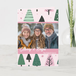 Tarjeta Foto de feriado en árbol de Navidad rosa y verde