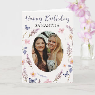 Tarjeta Foto de flor silvestre colorida de cumpleaños feli